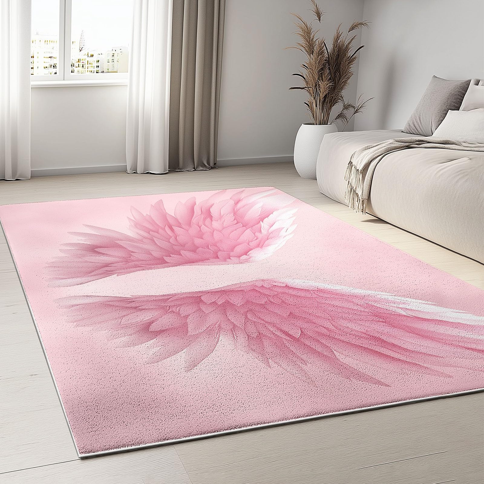 Jasne tło Dywan do salonu z krótkim włosiem 160 x 230 cm pióro anioła dywaniki flanelowe, zmywalny dywanik do sypialni, dekoracja salonu Y do domu, antypoślizgowe duże dywaniki