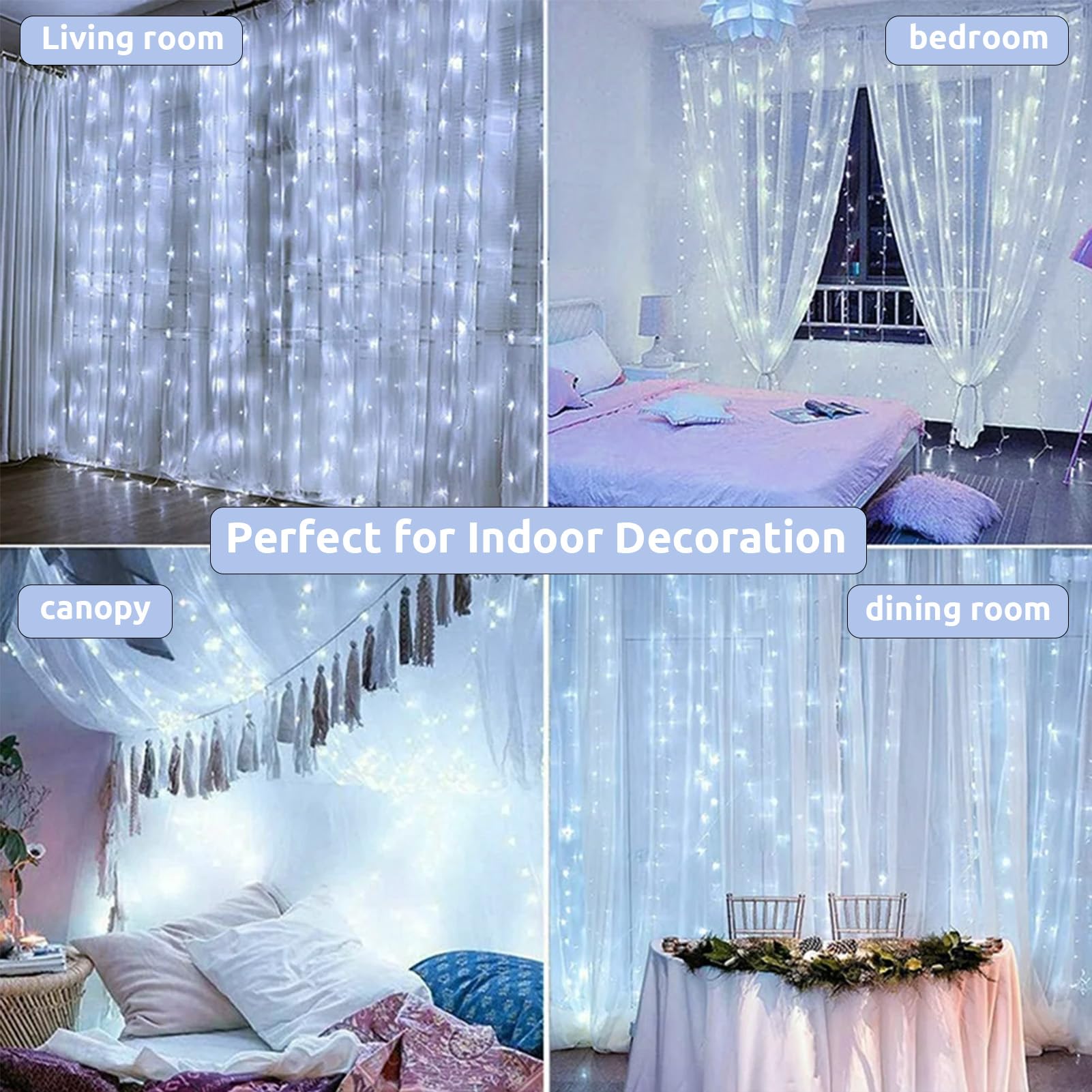 Cozymeow Curtain Lights Indoor, 300 LED 3mx3m Plug in Curtain Fairy Lights, Timer/8 Modes/Waterproof/Connectable - Image 3