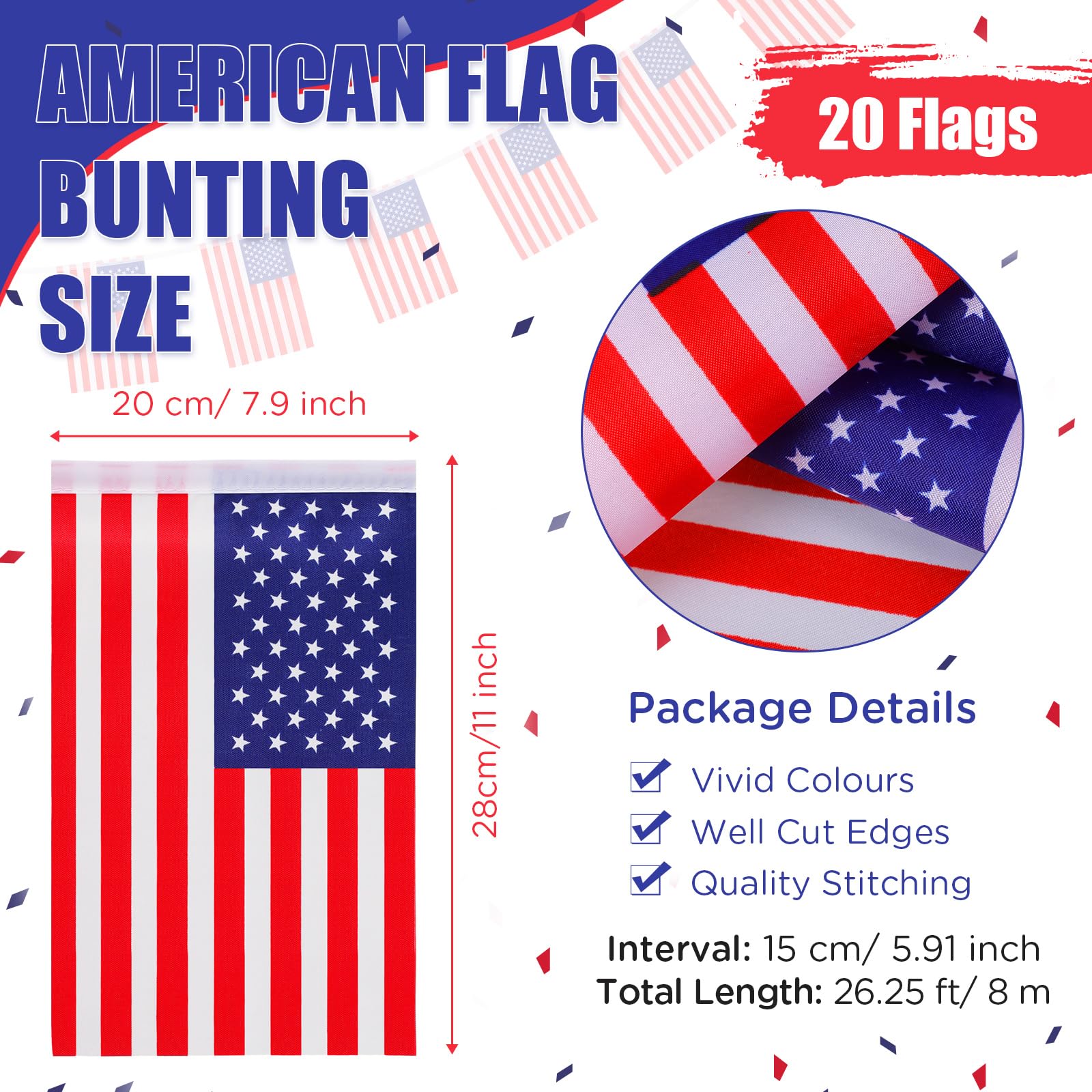 BBTO Set de Bandera Incluye Guirnalda de Banderitas, América | 10 Banderas Pequeñas de Mano, 30 Globos para Día Nacional, Fiesta de Despedida, , Partidos de Fútbol, Fiesta Patriótica