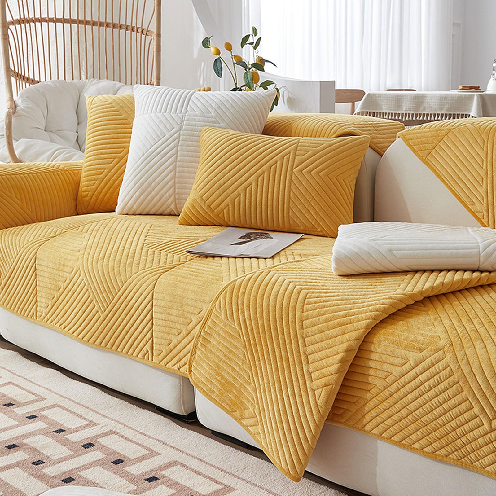 Housse de canapé de couleur unie moderne, résistante à l'usure, chaude et sectionnelle, (jaune, 90 x 240 cm), idéale pour la décoration de la maison.