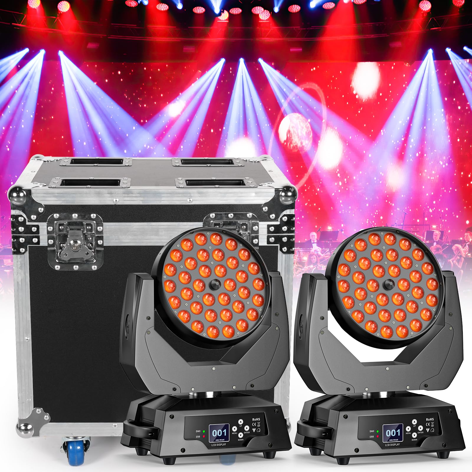 36x10W RGBW Moving Head LED DJ Lichter mit Flight Case 4 IN1 Zoom Beam Wash Effekt Disco Licht dmx512Bühnenbeleuchtung für Bar Partys Club Konzert Hochzeit Inventar in Deutschland