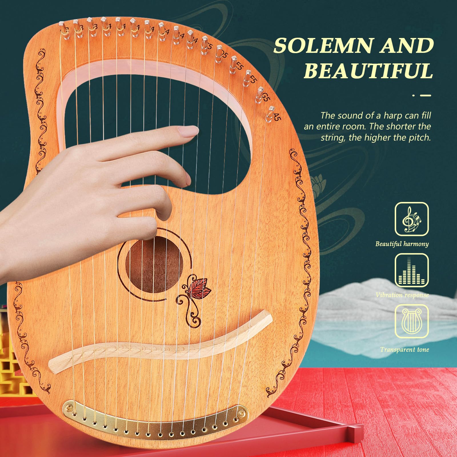 SUPVOX Lyra Arpa a 16 Corde Strumento Musicale in Legno Portatile Design Delicato Superficie Liscia per Musicisti Principianti Amatori e Performance