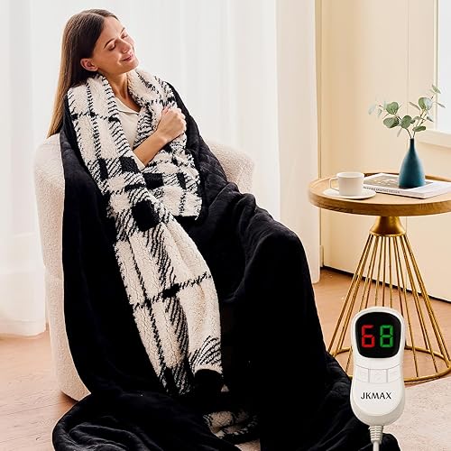 Miniatura 30 de Manta eléctrica térmica tamaño individual, manta térmica de franela de 62 x 84 pulgadas con 10 niveles de calefacción y 5 ajustes de tiempo,