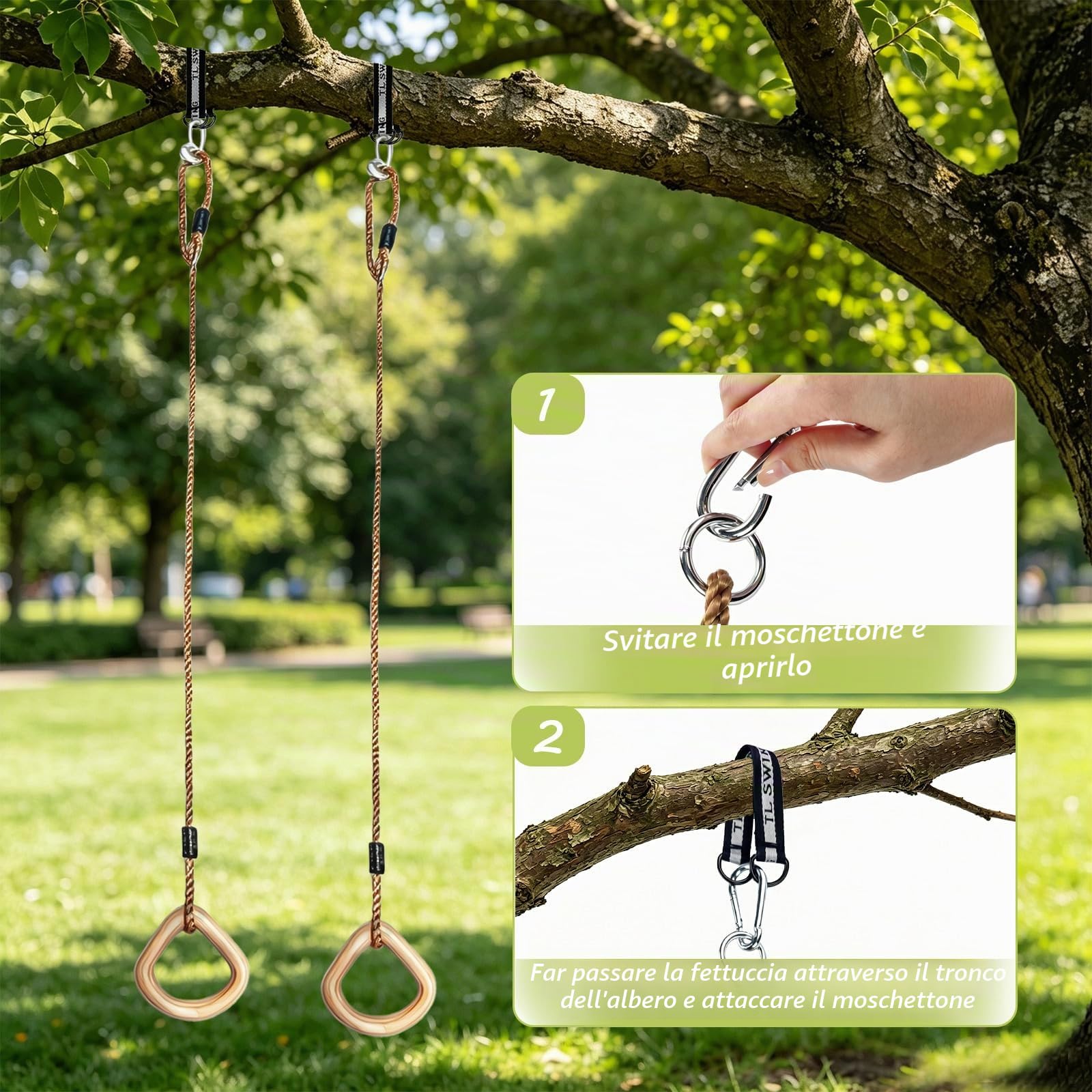 Anelli Da Ginnastica Per Bambini, Altalena Da Giardino Per Bambini Con Corda Di Canapa Regolabile Anelli Di Trazione Per Interni Ed Esterni