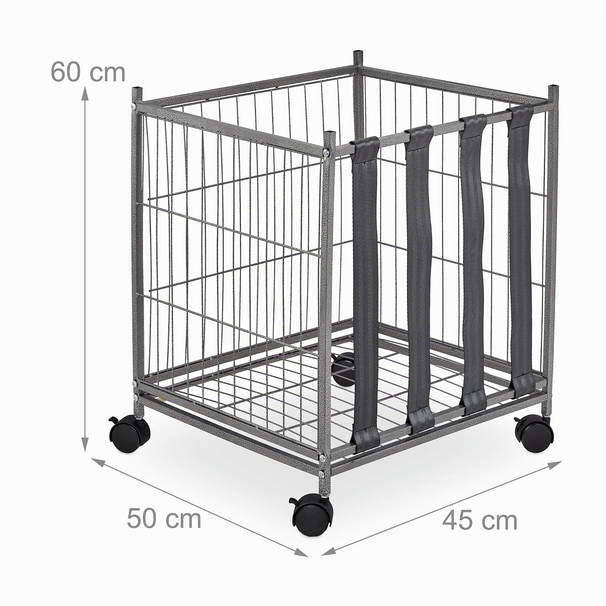 Relaxdays Porta Palloni, Carrello a 4 Ruote, HLP: 60 x 50 x 45 cm, Cesto per Palle da Calcio, Basket, Pallavolo, Grigio