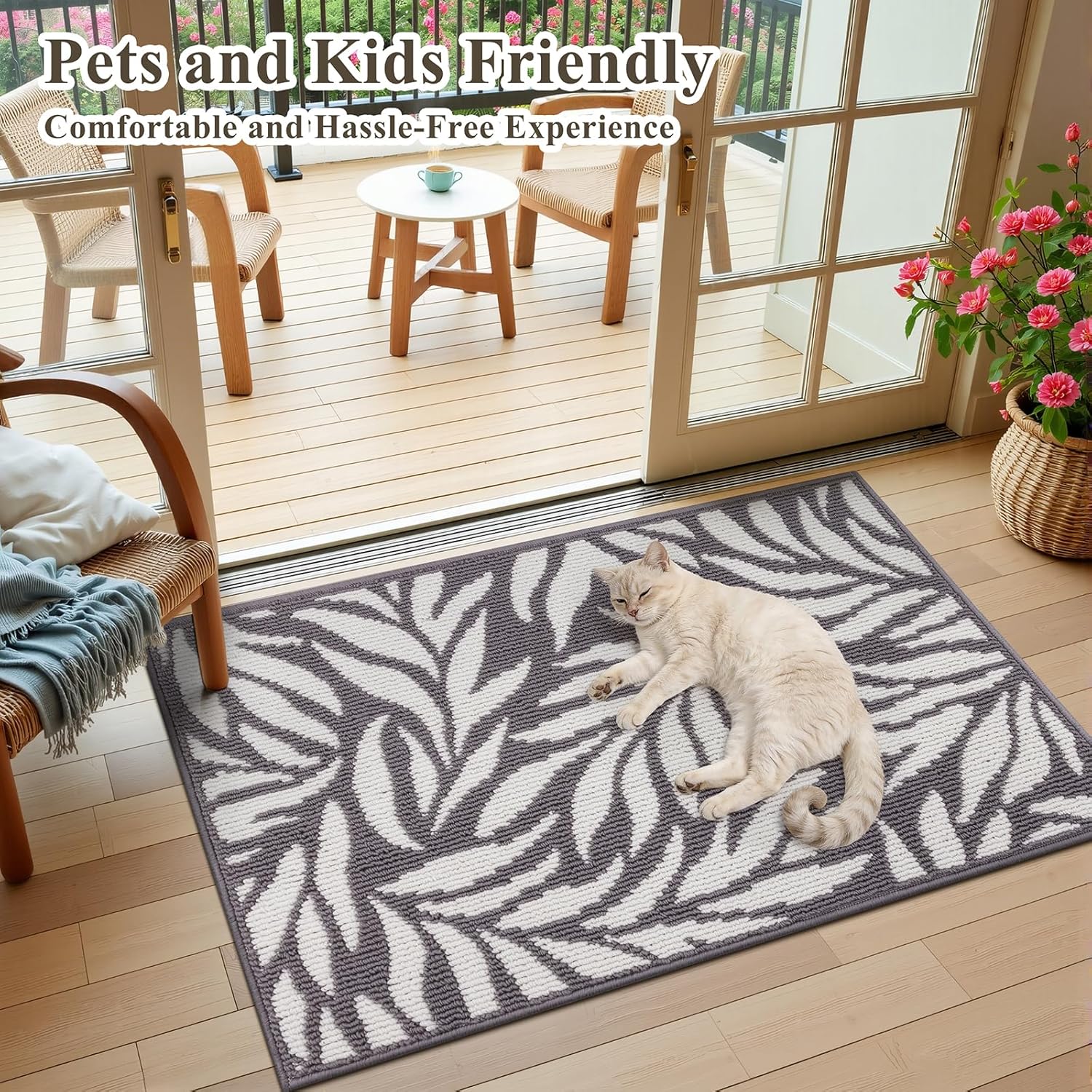 Ileading Indoor Door Mat 2x3ft, Absorbent Dog Muddy Paws Mats, Low-Profile Leaves Entrance Runner Carpet with Non-Slip Rubber Backing, Washable Inside Welcome Mat for Hallway,Entryway,Kitchen(Grey)