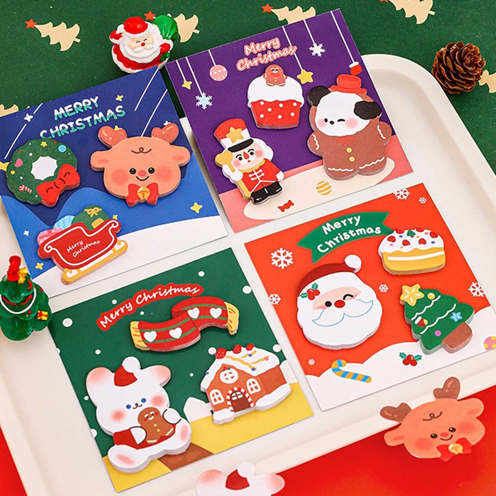 12 Stück Weihnachts-Kugelschreiber + 4 Haftnotizen Set, Festliches Schreibset für Büro, Haushalt & Geschenkzwecke