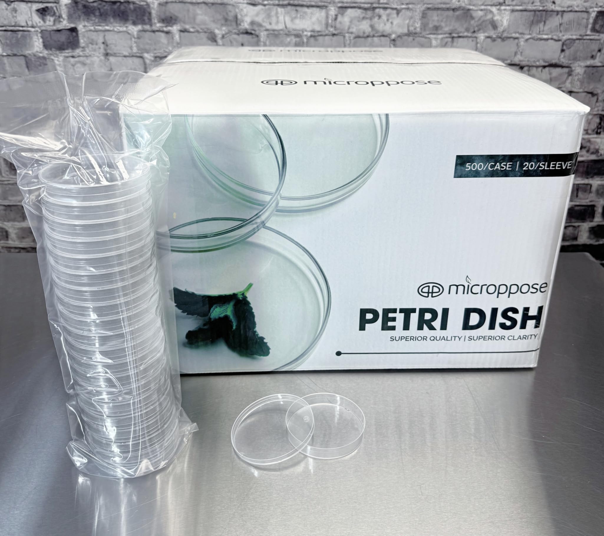 Myco Labs Microppose Petri Dishes, 90mm x 15mm, Vented Lid, 500-Pack, Polystyrene