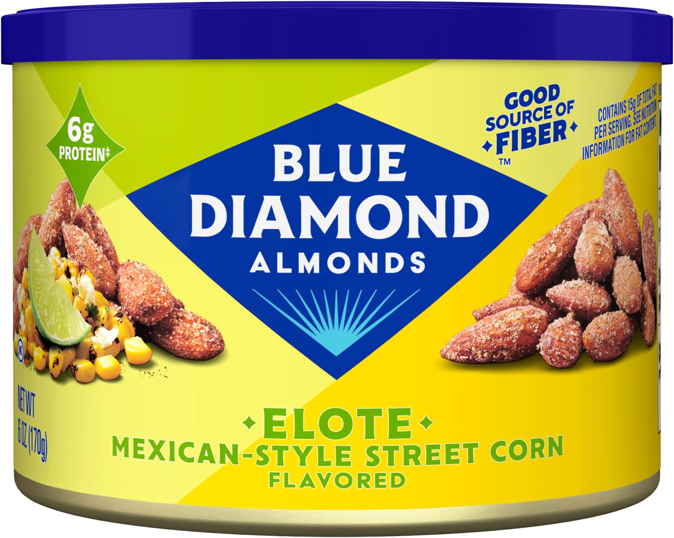 Blue Diamond Almond Bold Elote Street Corn Flavored Snack Nuts, Non-GMO, Kosher, No Gluten Ingredients or Artificial Flavors, Great Size for On-The-Go, Lunch, Kids and Adults, 6 oz. can