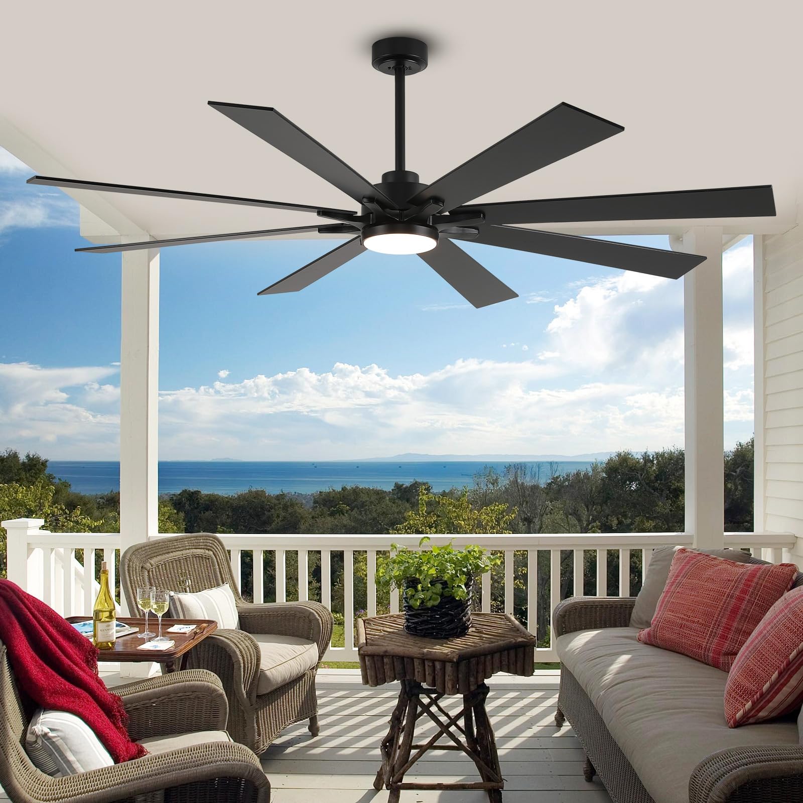 72 Inch Large Ceiling Fans with Lights, Black Outdoor Ceiling Fan with Light and Remote, 8 Blade Ceiling Fan for Patio Living Room, High CFM Reversible Quiet DC Motor Ceiling Fan Dimmable 5 CCT