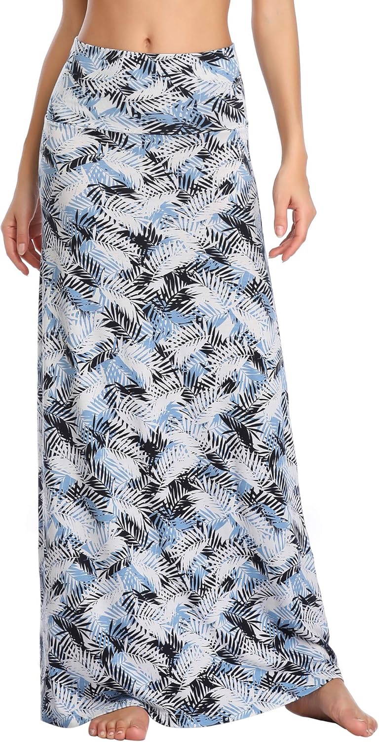 Urban CoCo Women's Stylish Spandex Comfy Fold-Over Flare Long Maxi Skirt