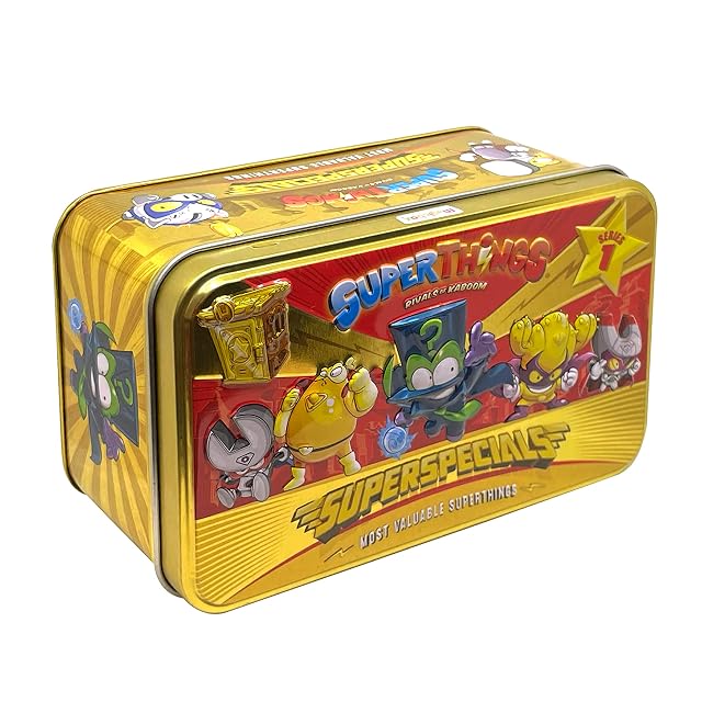 SUPERTHINGS Lata Gold, Contiene Todas Las Figuras Especiales de la Serie 1, Incluye el ultrararo (Enigma), 2 líderes Dorados, 6 capitanes Plateados y 2 guaridas Doradas