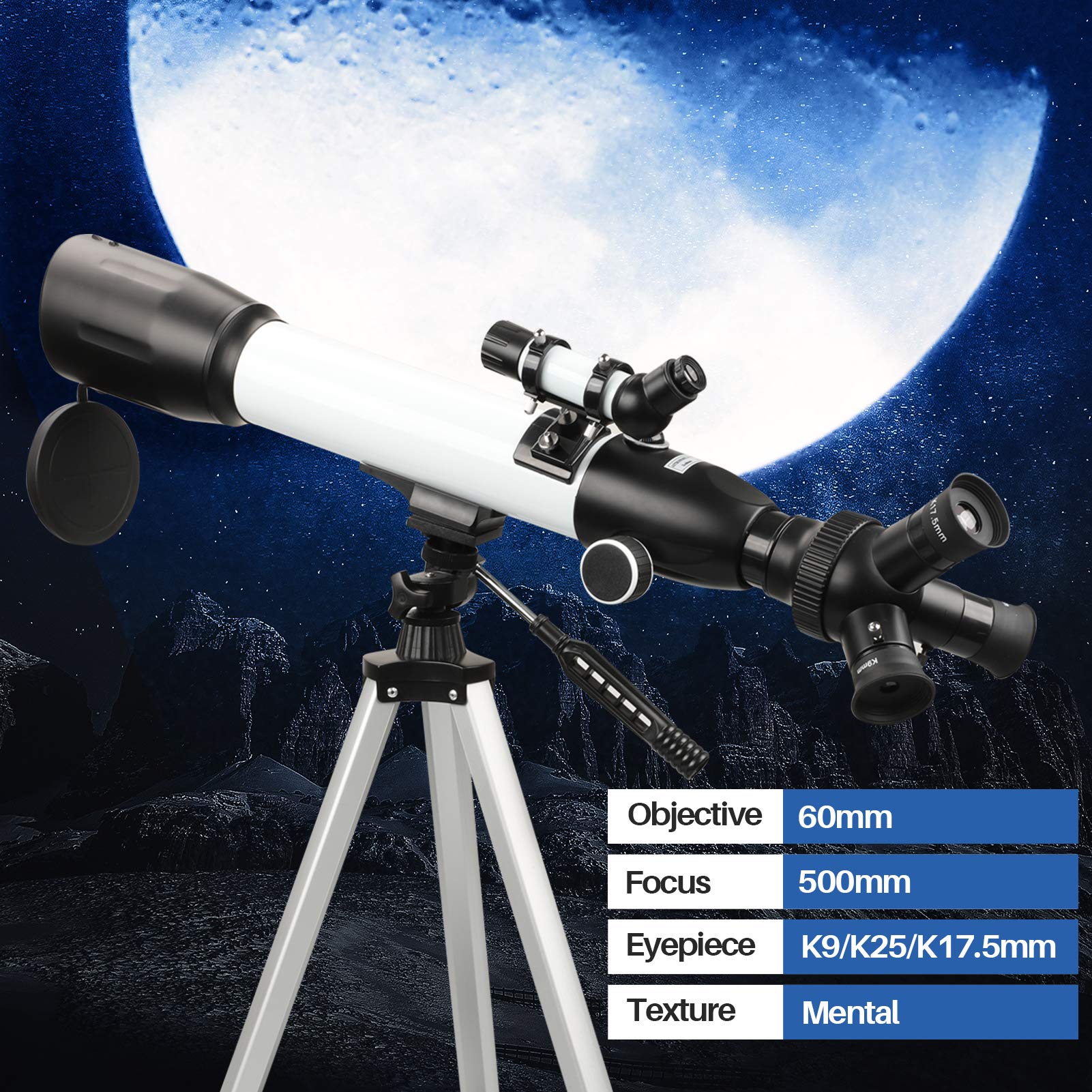 Télescope Astronomique 90/600 Mm Kit Complet - Trépied Aluminium + Accessoires & Adaptateur Smartphone