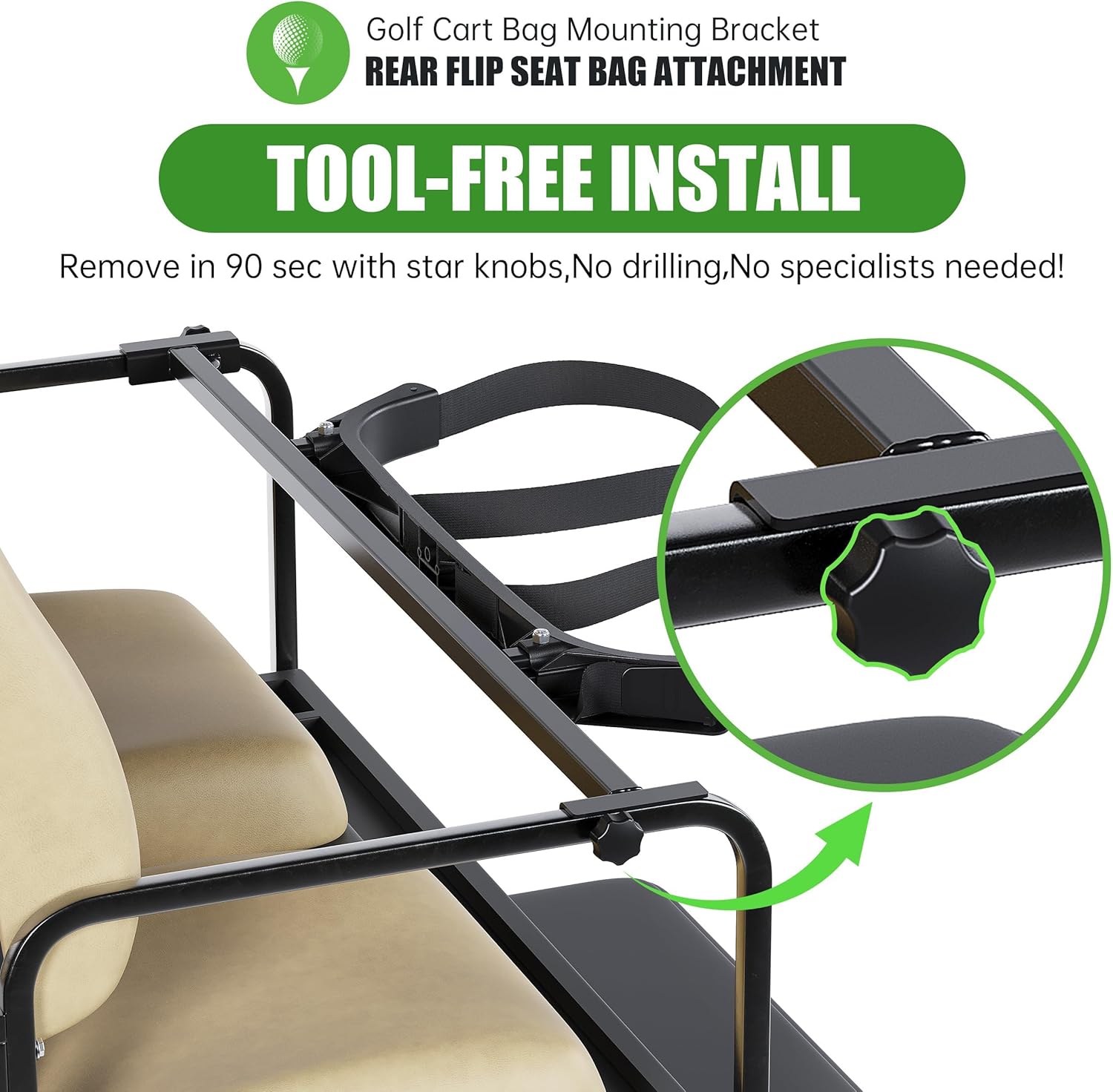 KUAFU Universal Golf Cart Bag Holder Bracket Compatible with Club Car EZGO Yamaha Golf Cart 41.6"-43.5" Wide Rear Seat Kit Rear Flip Seat Bag Attachment