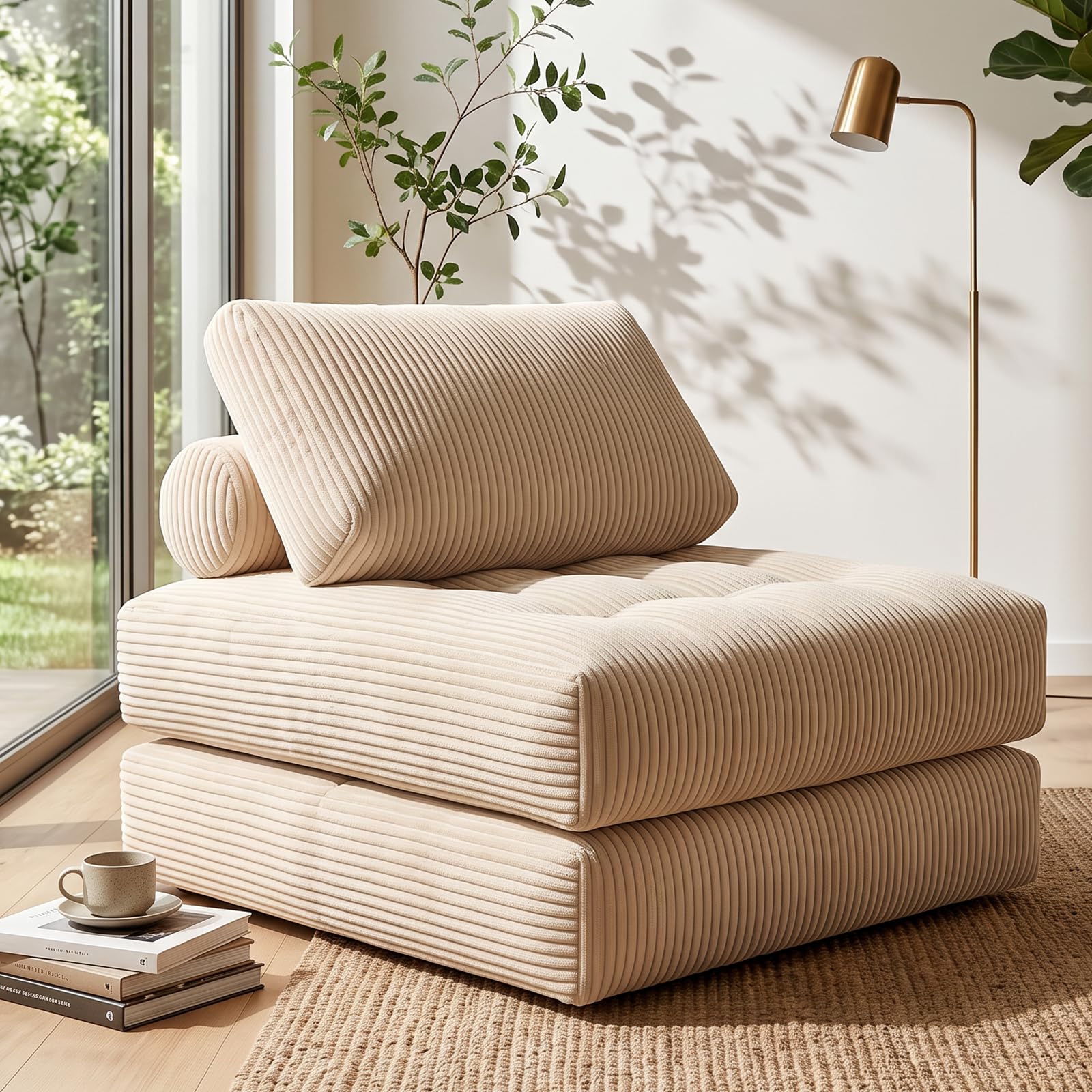 EVLIQUIL Klappbares Schlafsofa, Wandelbett & Sitzsackcouch (Beige)