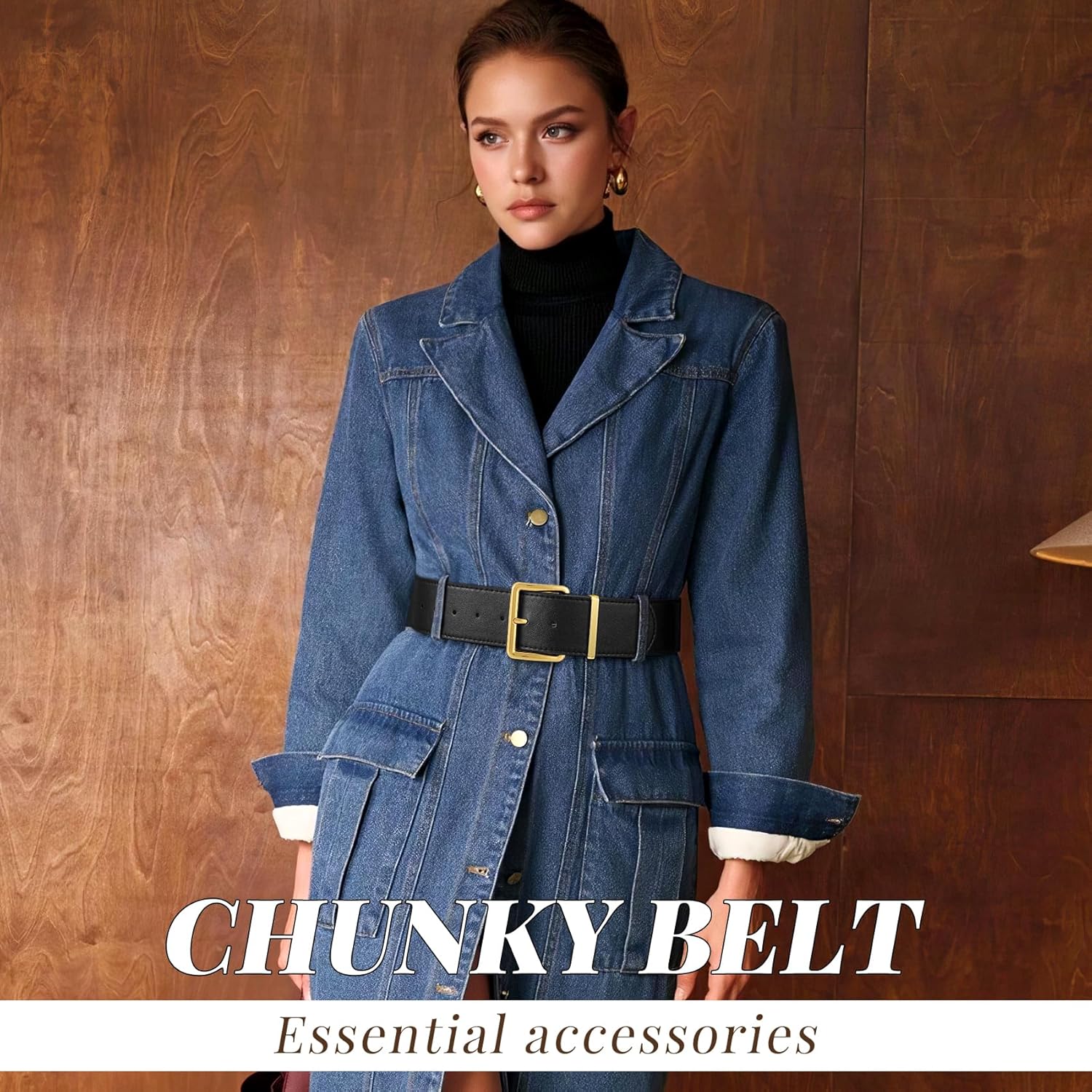 WERFORU Women Wide Belt for Dresses Thick Leather Belt with Big Gold Buckle Fahion Women Chunky Belt - Image 3