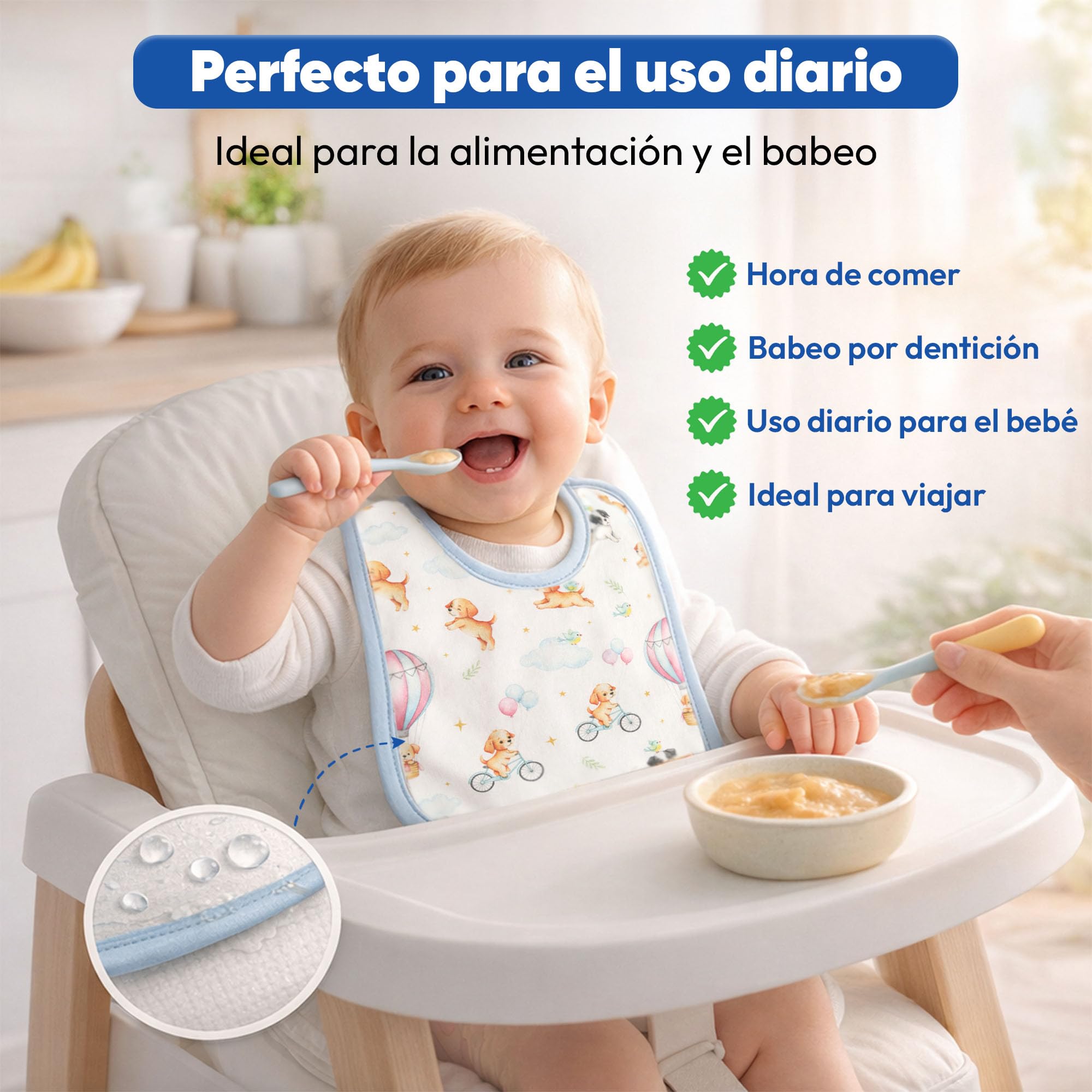 Baberos Bebé Impermeables Pack de 5 | Baberos Guardería con Goma Elástica - Babero Cuello Elástico Tipo Camiseta | Algodón Suave Lavables a Máquina 30º | Baberos Bebé Recién Nacido