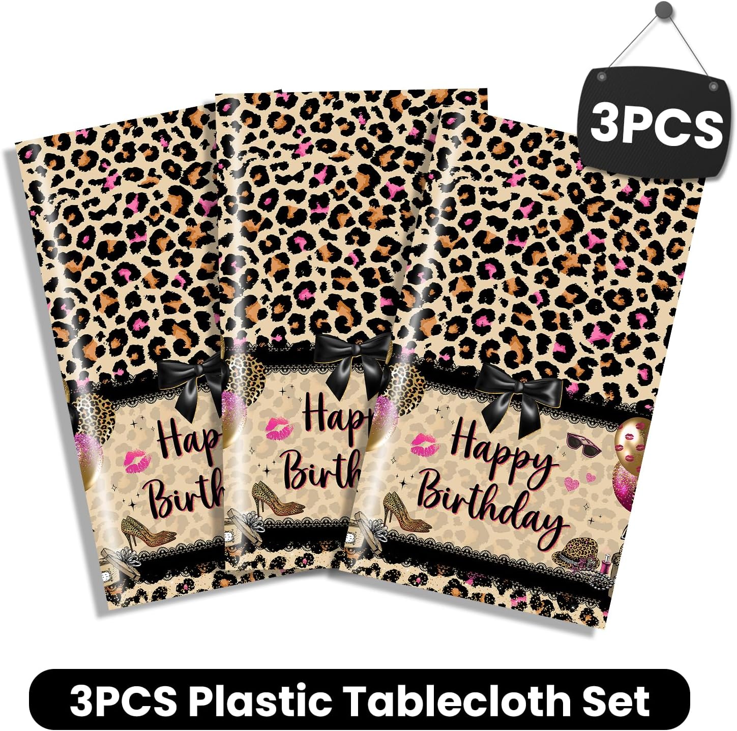 Avezano 3pcs Leopard Print Birthday Decorations Cheetah Print Birthday Party Tablecloth Disposable 108 x 54 inch Cheetah B-Day Party Table Covers Plastic for Ladies Girls
