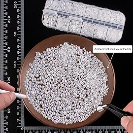 4000PCS Flatback Rhinestones and Half Round Pearls Kit 32, Multi Size Glass AB Crystals, Plastic Flat Back White AB Dome Bead with Pickup Pencil and Tweezer for Nail Art