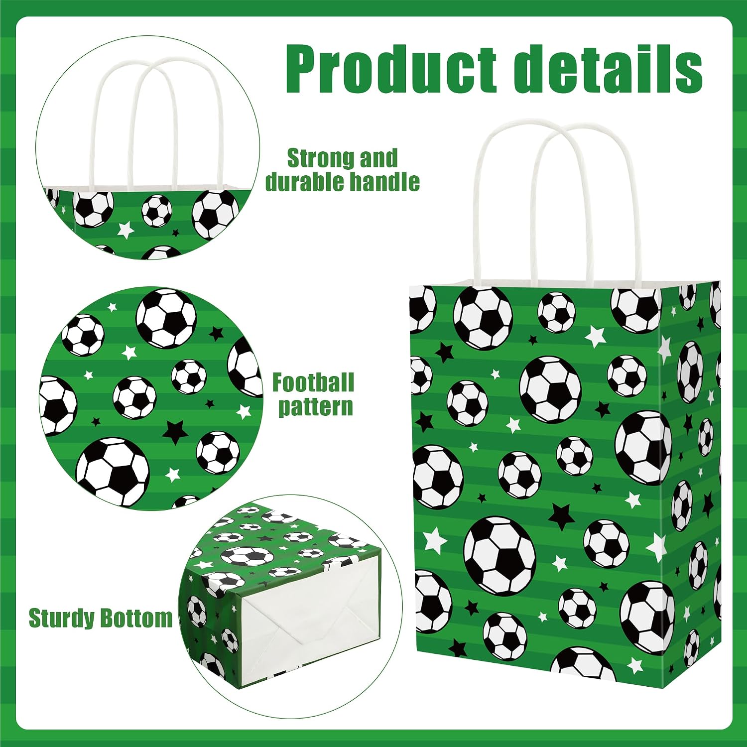 peony man 24 Pcs Soccer Paper Gift Bags Soccer Party Favor Bag with Handles Sports Themed Treat Candy Goodie Bags for Adult Kids Sport Team Birthday Party Favors Snack Gifts Supplies image 3
