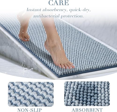 Miniatura 6 de BSICPRO Juego de 2 alfombras de baño de felpilla antideslizantes, gruesas, suaves, absorbentes, para playa, baño, ducha, lavable a máquina,