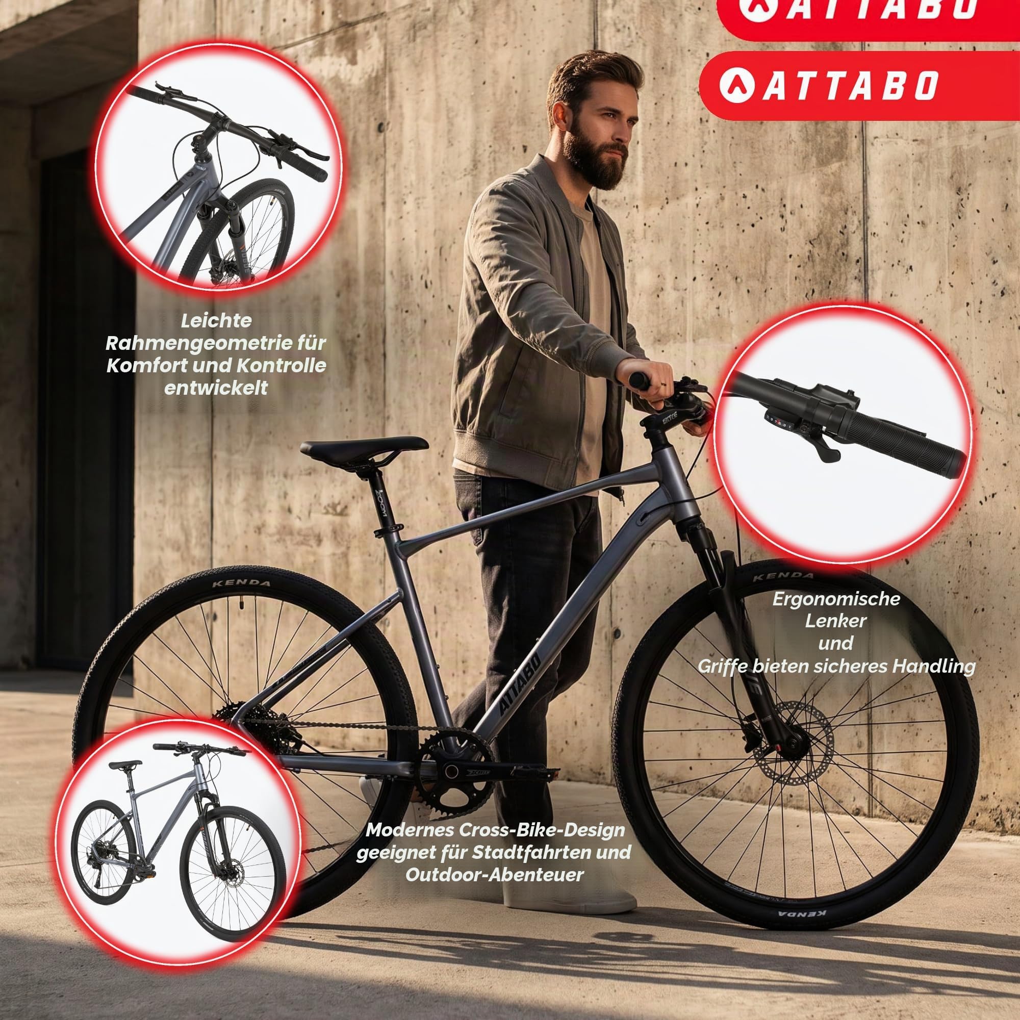 ATTABO Torre 5.0 Herren Crossbike 28 Zoll, Aluminium 6061, Federgabel mit Lockout, Shimano Cues 1x11, hydraulische Scheibenbremsen