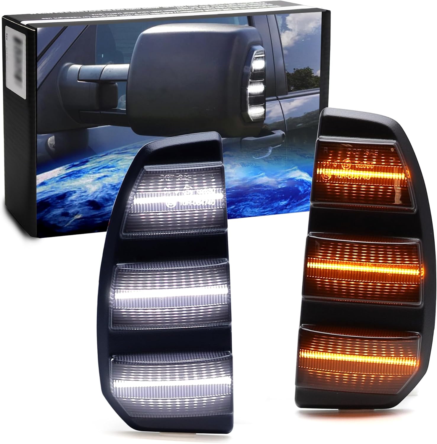 iJDMTOY Black-Out Smoked Lens White/Amber Switchback LED Dynamic Sequential Blink Side Mirror Turn Signal Light Assembly Kit Compatible with 2007-21 Toyota Tundra w/Tow Side Mirrors