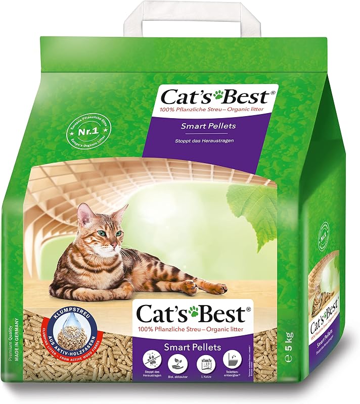 Cat's Best Smart Pellets, 100 % pflanzliche Katzenstreu, innovative Klumpstreu für Katzen aus antihaftenden Aktiv-Holzfasern – stoppt das Heraustragen, 5 kg/ 10 l