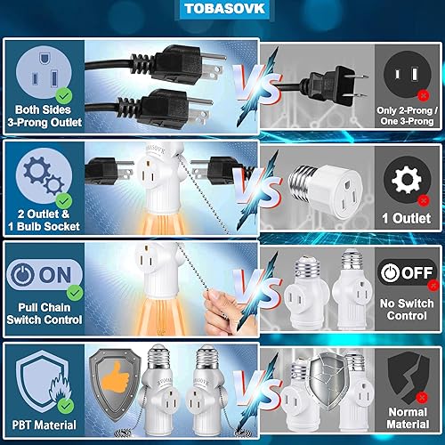 Miniatura 4 de 3 paquetes de adaptador de enchufe de luz a enchufe, adaptador de enchufe de luz de 23 puntas, adaptador de enchufe de bombilla de material