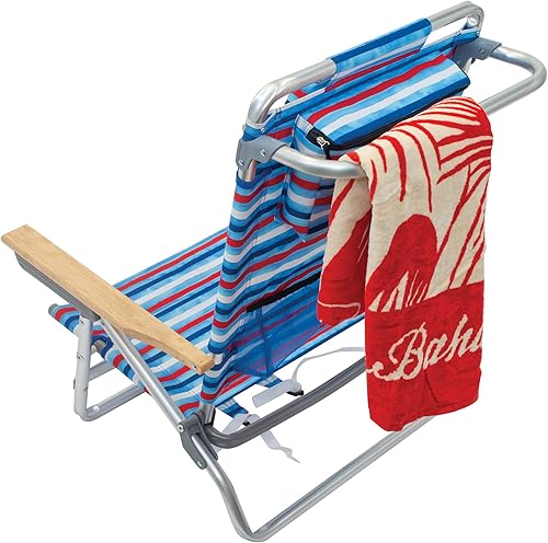 Miniatura 5 de Tommy Bahama Paquete de 2 sillas de playa clásicas planas de 5 posiciones con enfriador y soporte para tazas, silla de playa plegable portátil para