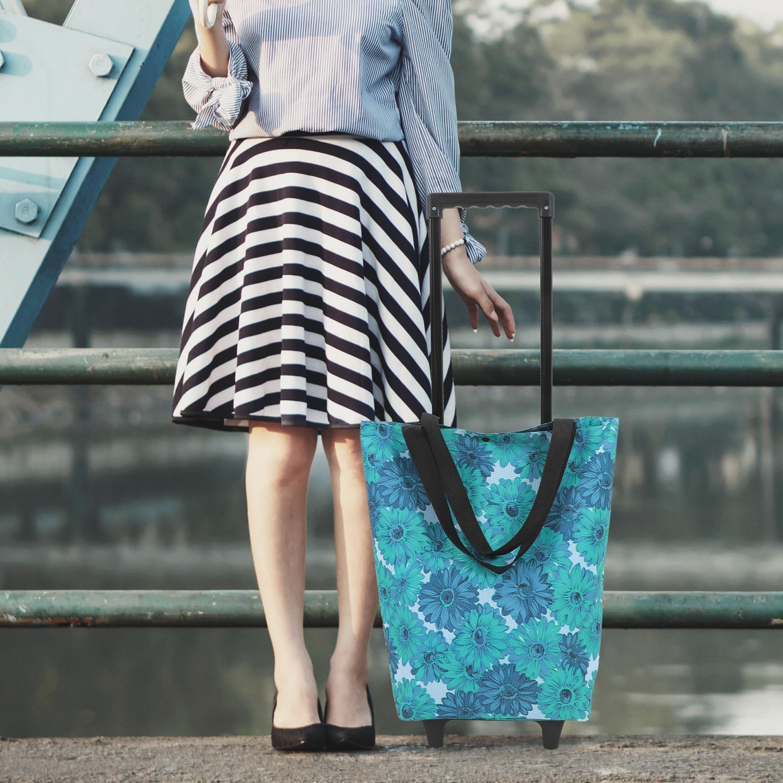 Toddmomy Borsa la Spesa con Ruote Pieghevole Capacità 21kg Leggera e Facile da Usare in Canvas e Abs per Supermercato e Viaggi