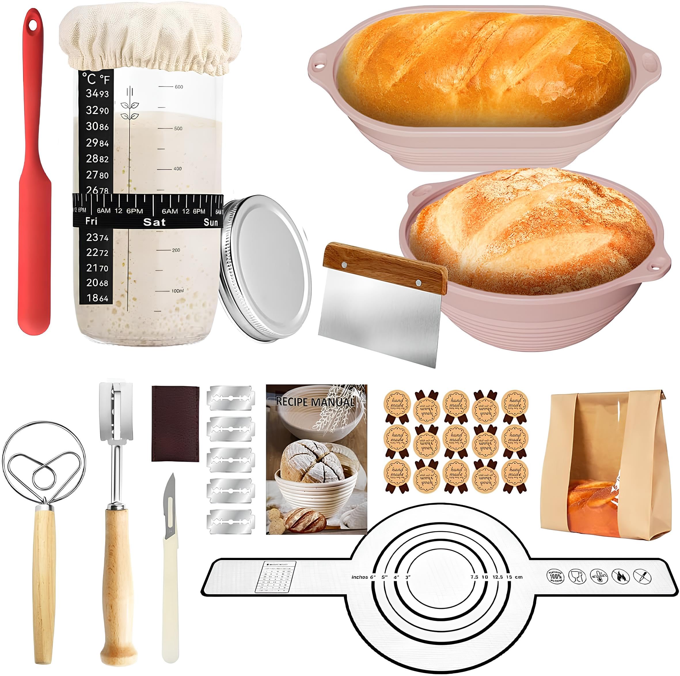 Bannetons en silicone pour pain artisanal : kit levain 18 pièces durable
