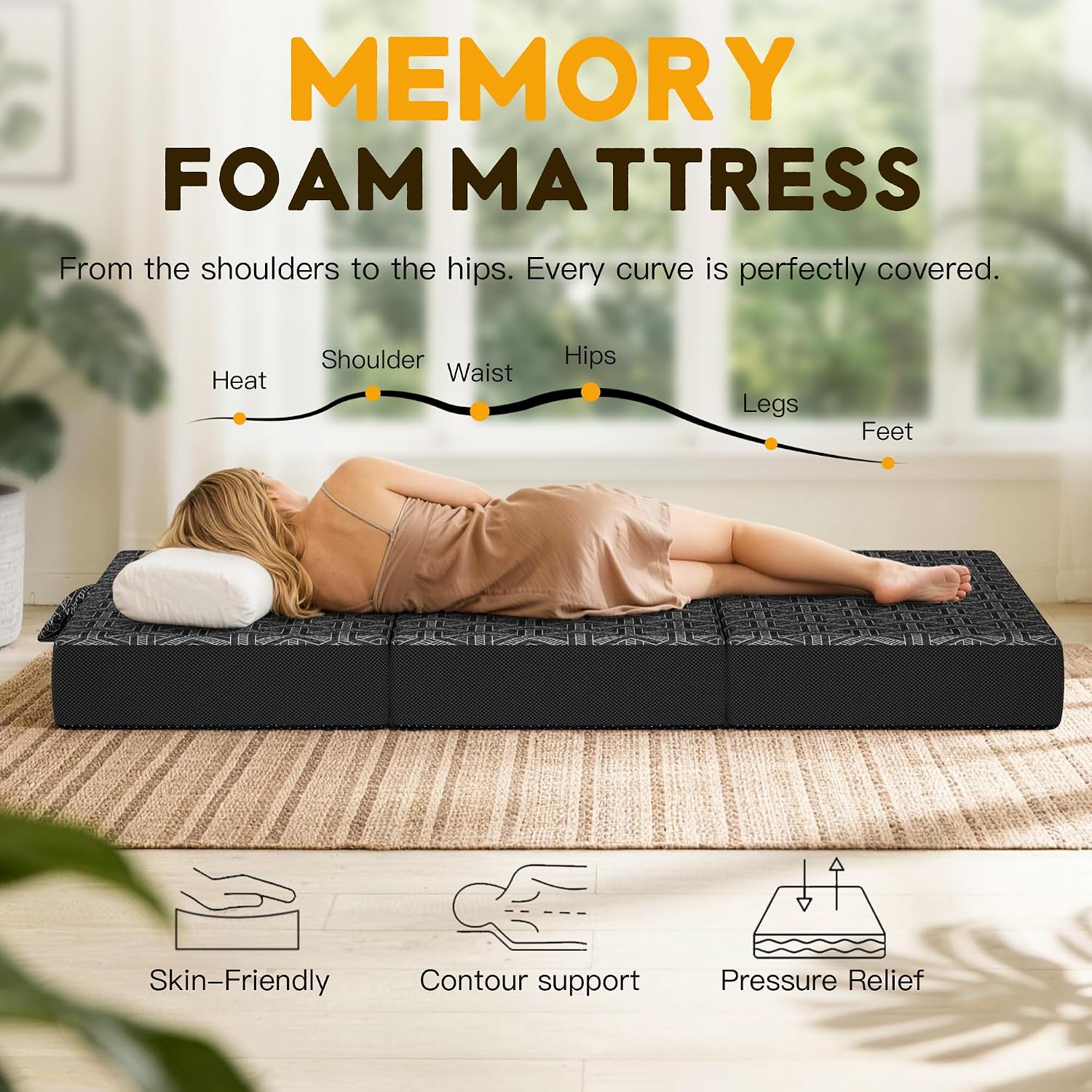 Tri Folding Mattress, 4'' Twin Memory Foam Foldable Mattress