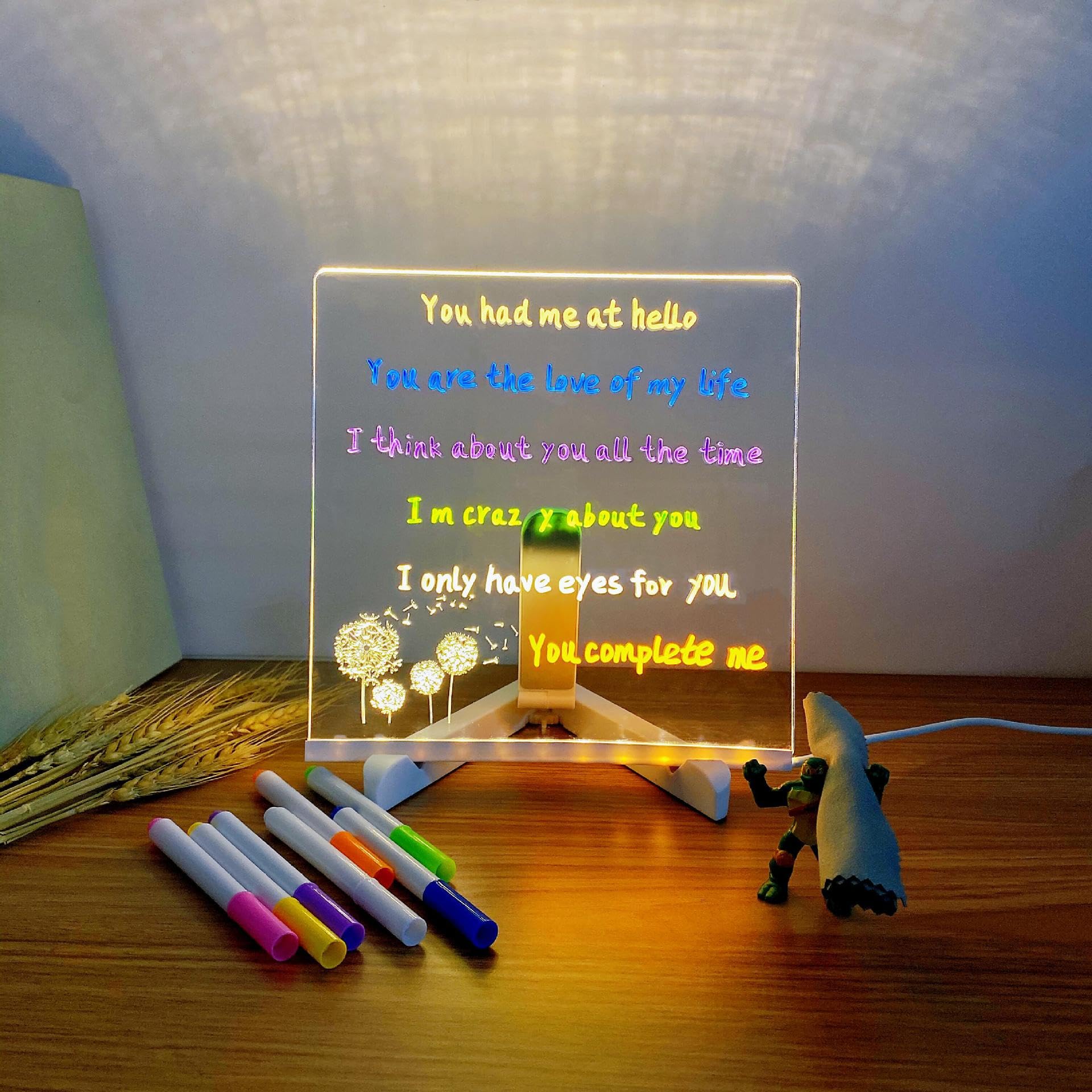 Tableau Mémo LED Acrylique – 30x20 Cm, Rétroéclairage Blanc – 7 Stylos Fluo – Support Réglable – Pour Bureau, Chambre, école - 9