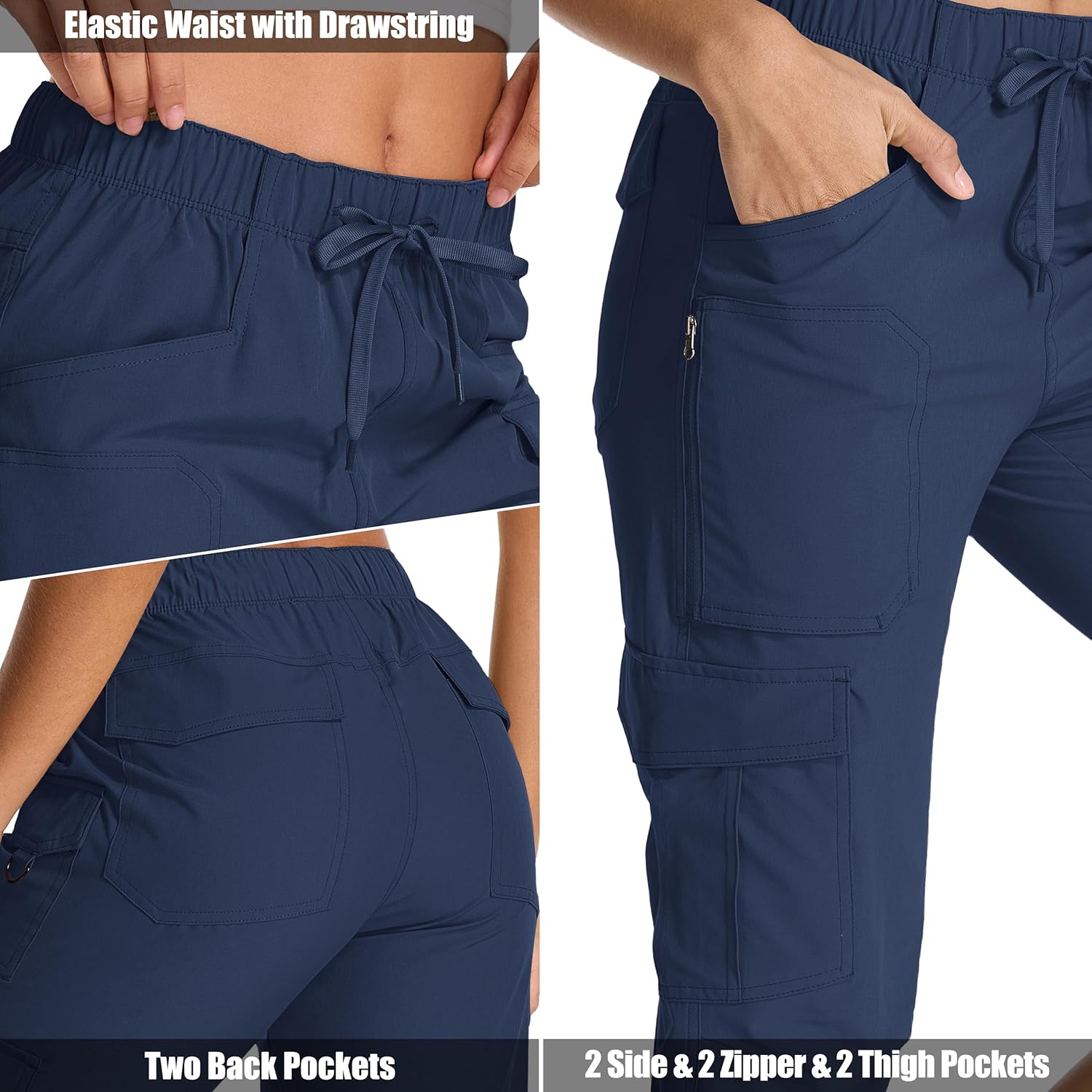 Womens Capris with Pockets Stretch Shorts Hiking Cargo Quick Dry Elastic Waist Long Shorts - Image 4