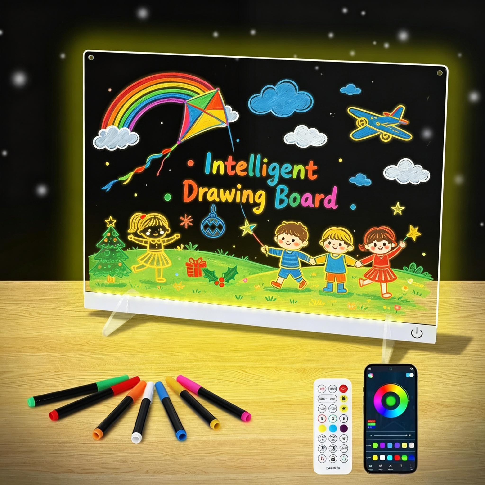 14.1"x10.9" Intelligent Drawing Board with Music Sync APP Remote Control, Glow Doodle LED Note Board with Colors, Neon Light Up Drawing Tablet, Parent-Child Interaction Gifts for Kids and Adult