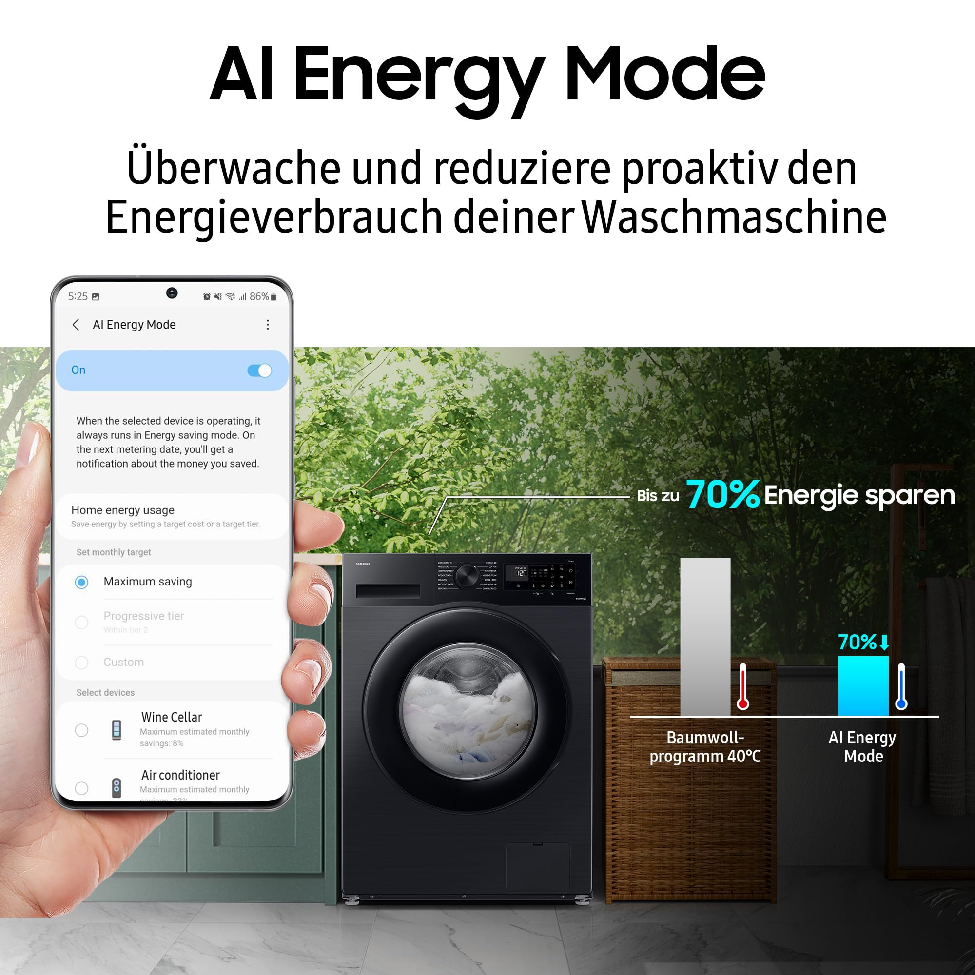 Samsung WD90DG5B15BBEG AI Waschtrockner, 9+6 kg, EEK D/A, AI Energy Mode, AI Ecobubble, Hygiene-Dampfprogramm, Schwarz