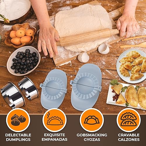 Miniatura 2 de Empanada Maker - Máquina para hacer albóndigas, juego de moldes manuales para albóndigas con cuchara de llenado y rodillo, 4 pulgadas3 pulgadas para