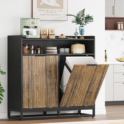 Armario de basura con doble inclinación, moderno gabinete de basura de 20 galones, gabinete de reciclaje independiente, armario de almacenamiento