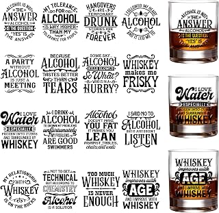 Funny UVDTF Cup Wraps - 16 Sheets Whiskey UV DTF Decals for 16 OZ Glass, Drink Black Humorous Stickers, Rub on Transfers for Water Bottle Mug, DIY Crafts