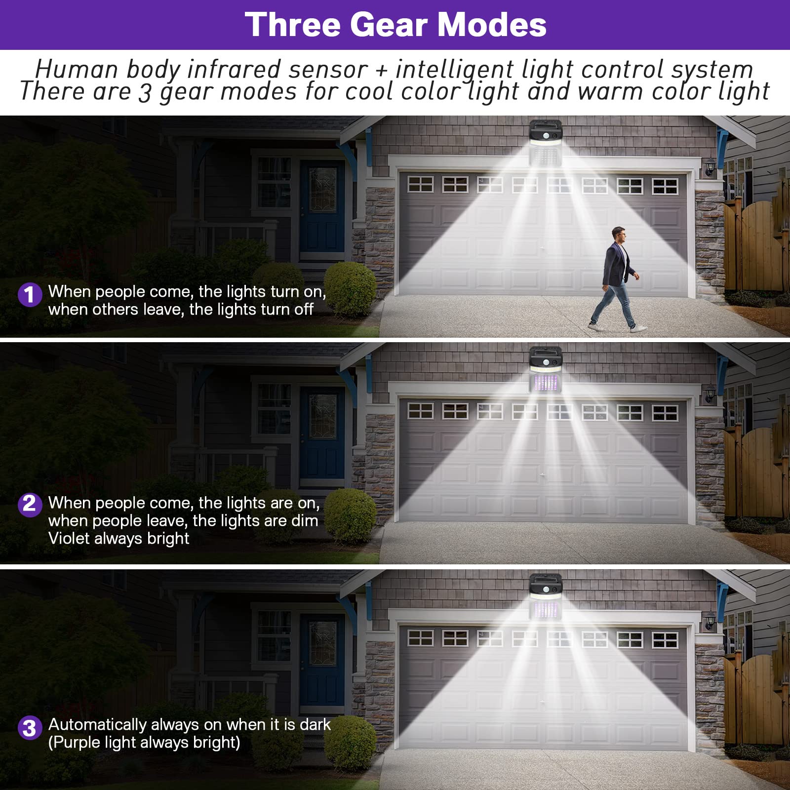 8 paquetes de matamosquitos 3 en 1 para exteriores, matamosquitos solar, luz LED eléctrica, lámpara matamosquitos con sensor de movimiento para exteriores, patio, campamento