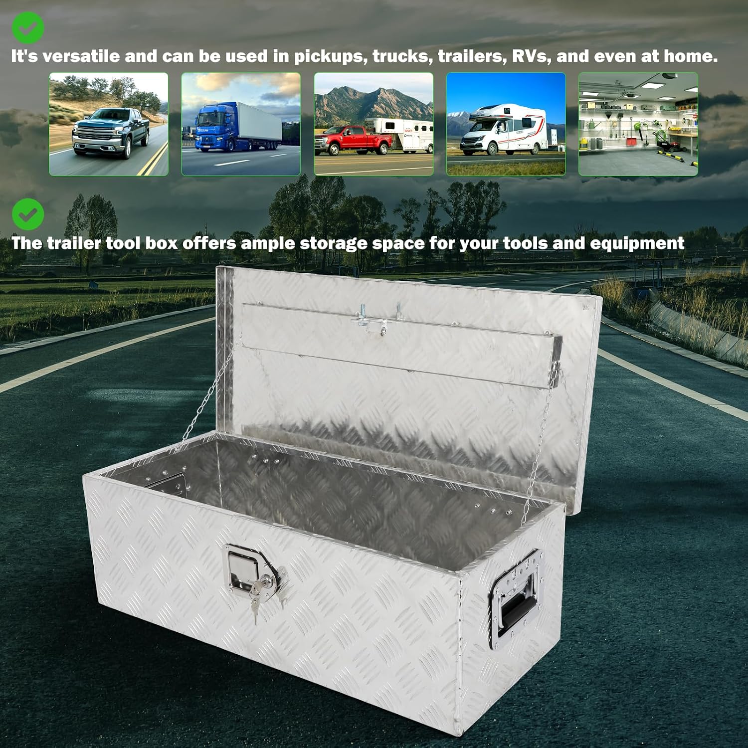 SCITOO 30 Inch Diamond Plate Truck Bed Tool Box,Heavy Duty Crossover Aluminum Storage for Most Full Size Pickups,Lockable Weatherproof Chest,Fits 30" Truck Beds,Easy Access to Load and Unload