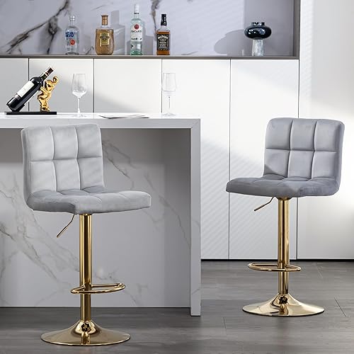 Miniatura 31 de Finnhomy Juego de 2 taburetes de bar de altura de mostrador, taburetes de bar giratorios con reposapiés y respaldo grueso en forma de L, sillas de