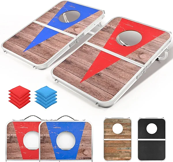 ROPODA Portable Cornhole Board Set,24 x 16 in Corn Hole Games for Adults with 8 Bean Bags, Lightweight Aluminum Alloy Edging Cornhole Set for Outdoor Games,Beach and Tailgates.
