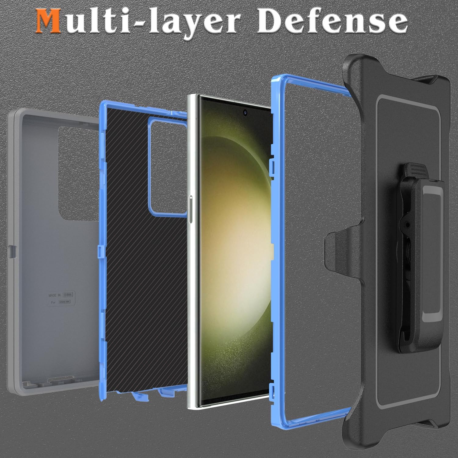 YmhxcY Defender Series Case for Samsung Galaxy S23 Ultra 5G,Rugged & Durable,Military Grade Shockproof, with Port Protection, Includes Holster Clip Kickstand for Galaxy S23 Ultra 6.8"-Gray/Dark Blue - Image 5