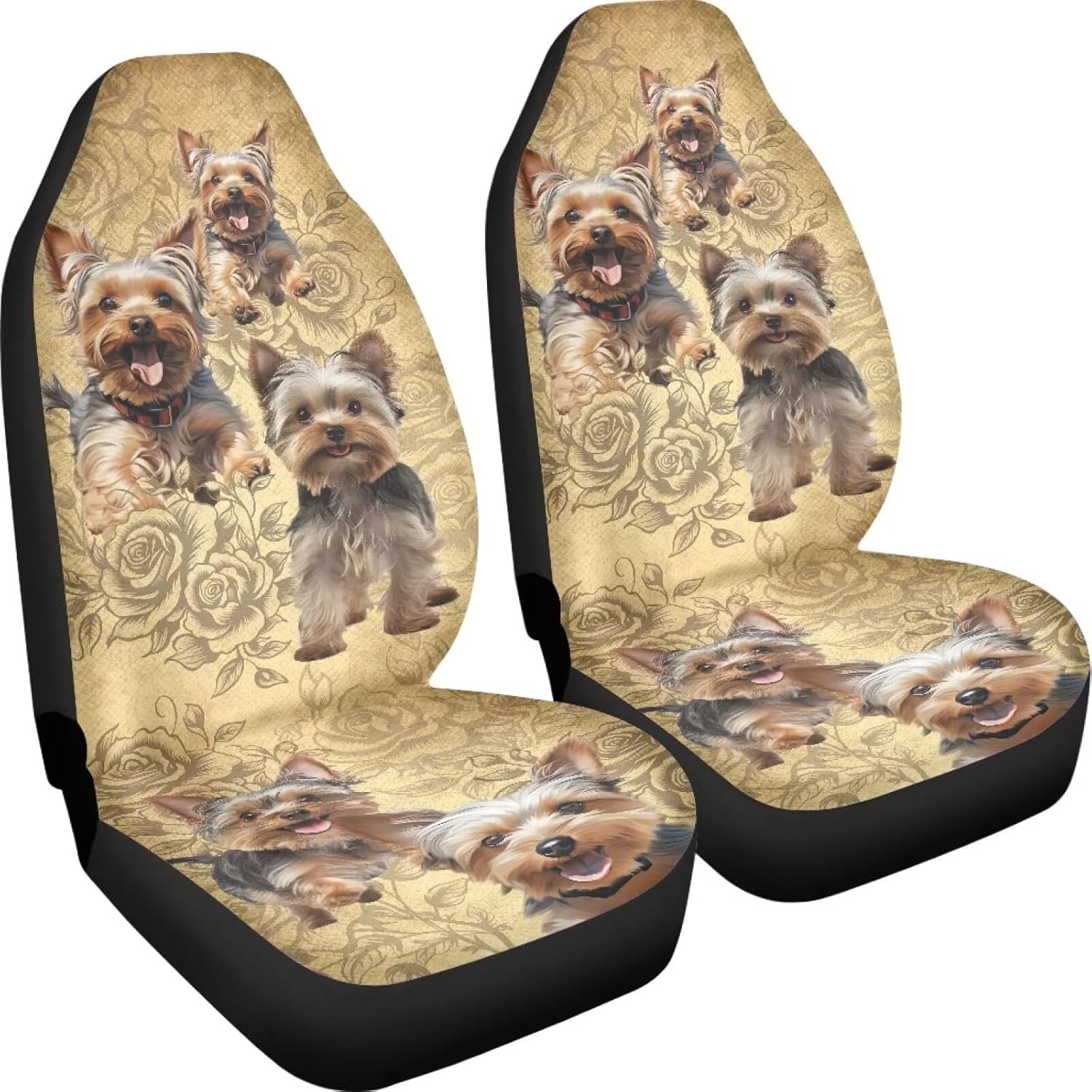 Cute Yorkie Print Set of 2 Car Seat Covers Car Accessories, Floral Universal Auto Accessories Bucket Front Seats Protector Fits for Car,SUV Sedan,Truck, Brown