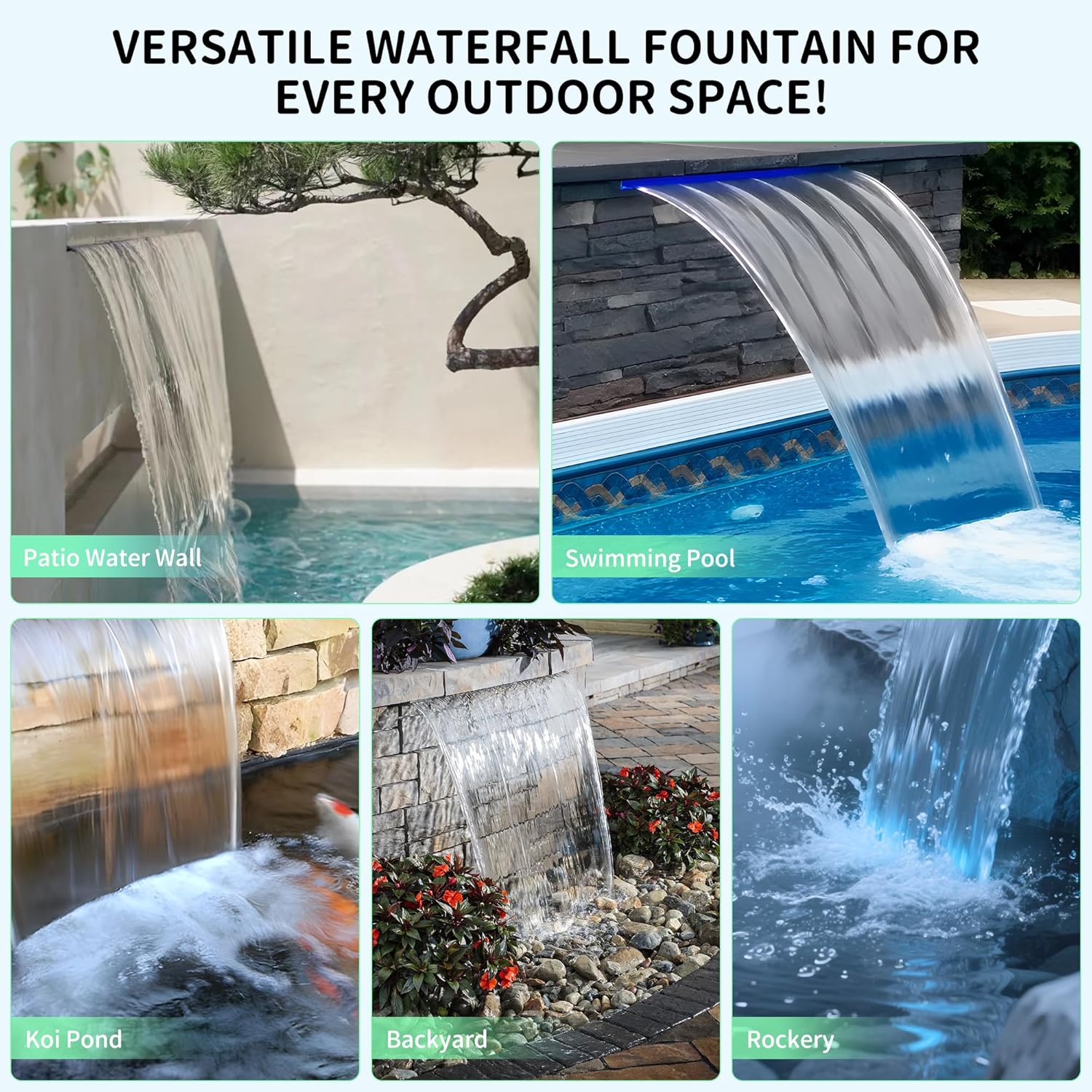 APP Control Acrylic Waterfall Spillway Pond Fountain with Multi-Color LED Lights - Sheer Descent Pool Fountain for Garden, Koi Pond, and Swimming Pool Decor (36 Inch)