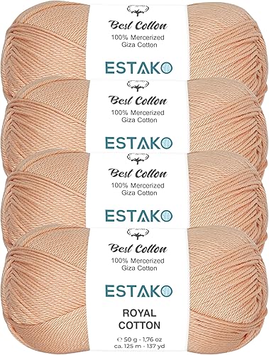 Estako Royal Cotton, (paquete de 4 madejas) 100% algodón mercerizado Giza, suave, súper fino para ganchillo y tejer (4 x 1.76 onzas)  (4 x 137