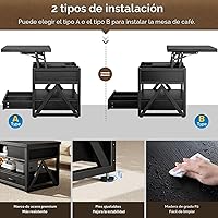 Vista 8 de Memobarco Mesa de Centro con Tapa Elevable de 40", Mesas de Centro Elevables Multifunción 4 en 1 con Cajones de Almacenamiento y Compartimento