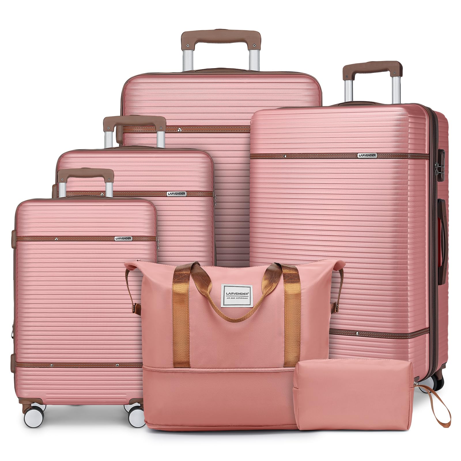 LARVENDER Luggage Sets 6 Piece, Expandable(Only 28 & 24") Luggage Set Clearance for Women, Suitcases with 360° Spinner Wheels, Hardside Travel Luggage with Duffel Bag for men, Rose Gold